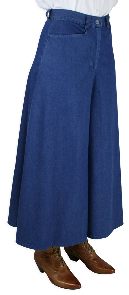 (image for) Frontier Old West Cotton Split Riding Skirt (Large / Denim Blue)